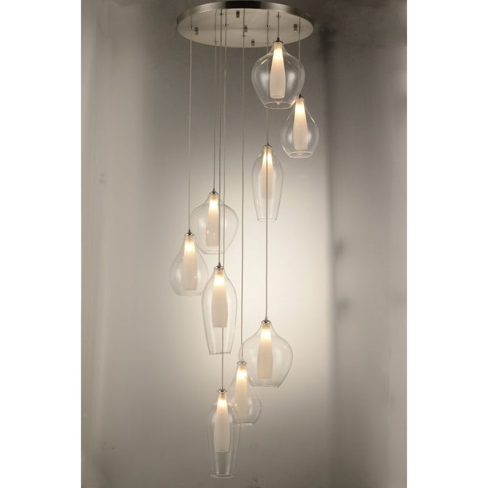 Botella Matte Nickel Clear Glass 9 Light Halogen Pendant - Pendants