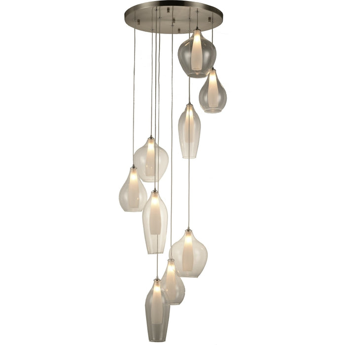 Botella Matte Nickel Clear Glass 9 Light Halogen Pendant - Pendants