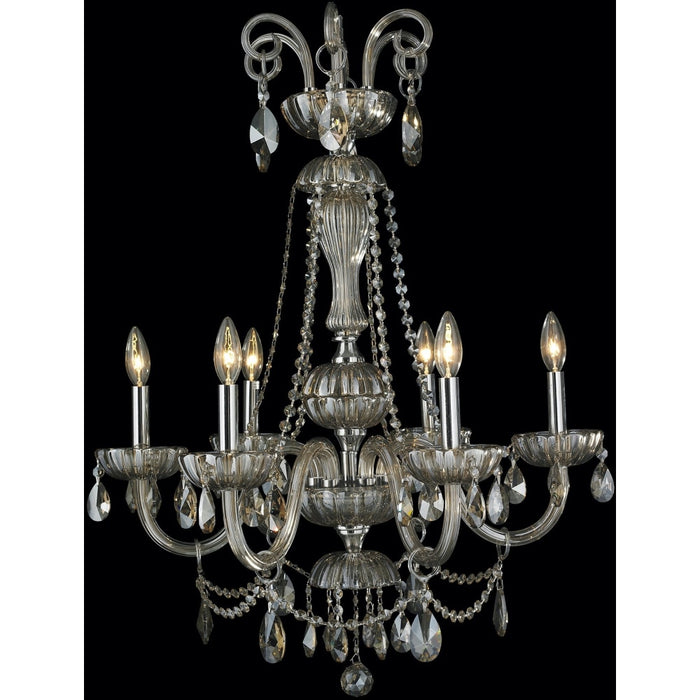Carnivale Polished Chrome Golden Teak Crystal 6 Light Chandelier - Chandeliers