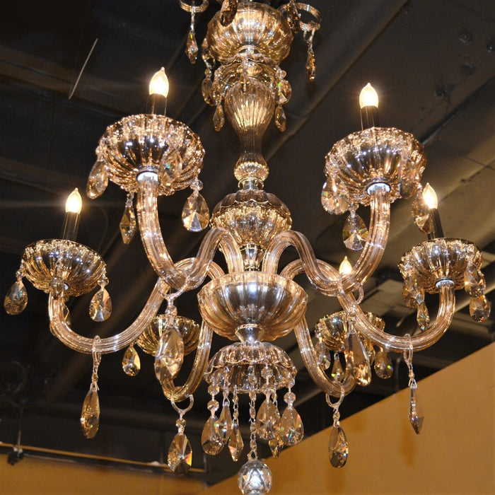 Carnivale Polished Chrome Golden Teak Crystal 6 Light Chandelier - Chandeliers
