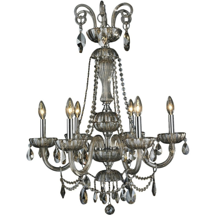 Carnivale Polished Chrome Golden Teak Crystal 6 Light Chandelier - Chandeliers