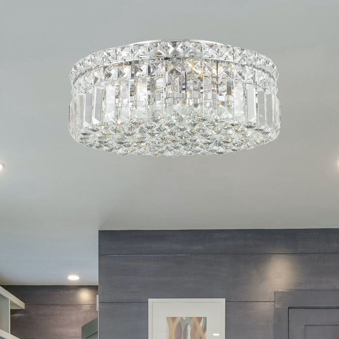 Cascade Polished Chrome Clear Crystal 4 Light Flushmount - Flushmounts