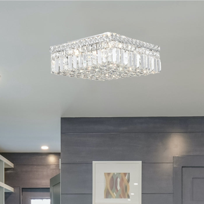 Cascade Polished Chrome Clear Crystal 4 Light Flushmount - Flushmounts