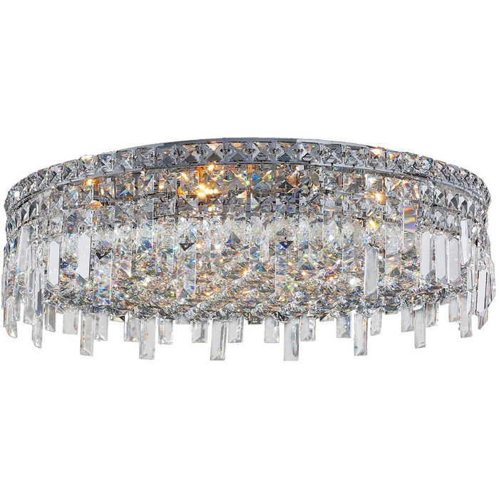 Cascade Polished Chrome Clear Crystal 9 Light Flushmount - Flushmounts