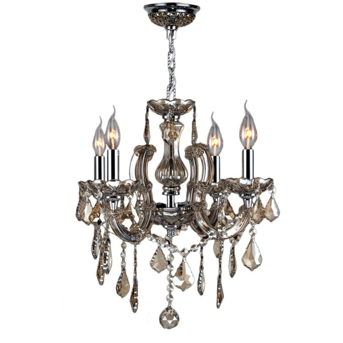 Catherine Polished Chrome Golden Teak Crystal 4 Light Chandelier - Chandeliers