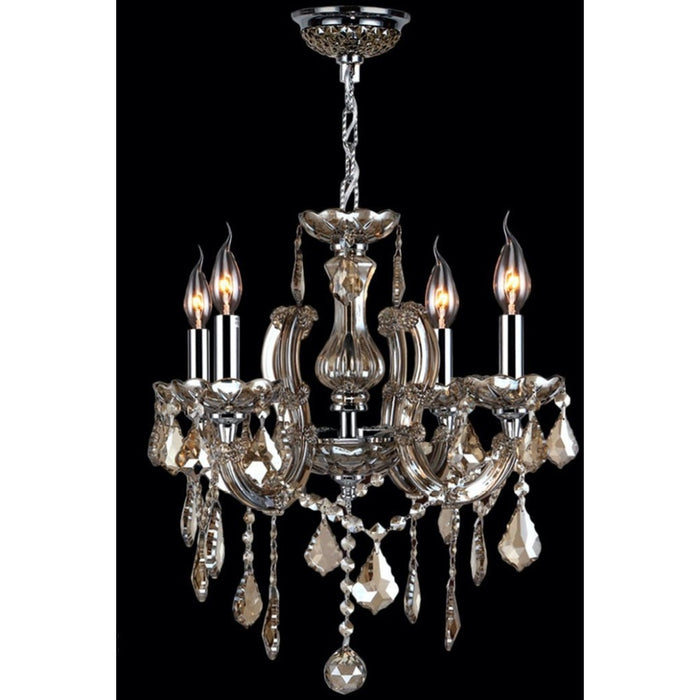 Catherine Polished Chrome Golden Teak Crystal 4 Light Chandelier - Chandeliers