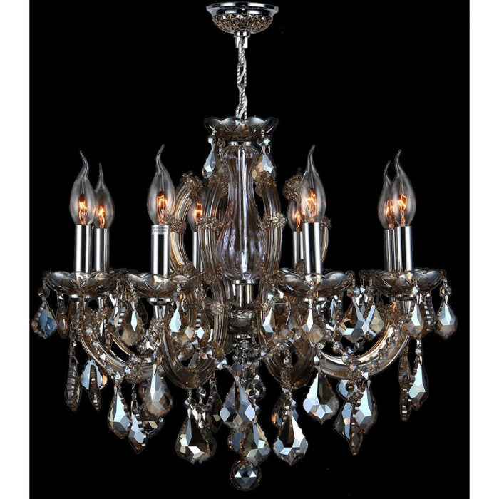 Catherine Polished Chrome Golden Teak Crystal 6 Light Chandelier - Chandeliers
