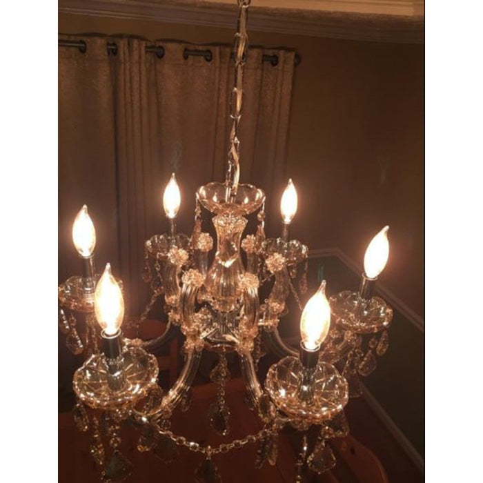 Catherine Polished Chrome Golden Teak Crystal 6 Light Chandelier - Chandeliers