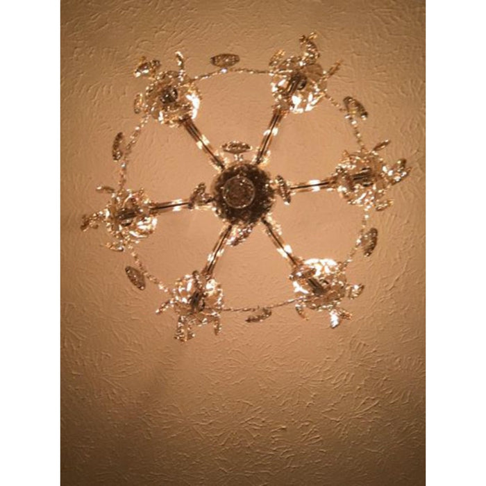 Catherine Polished Chrome Golden Teak Crystal 6 Light Chandelier - Chandeliers