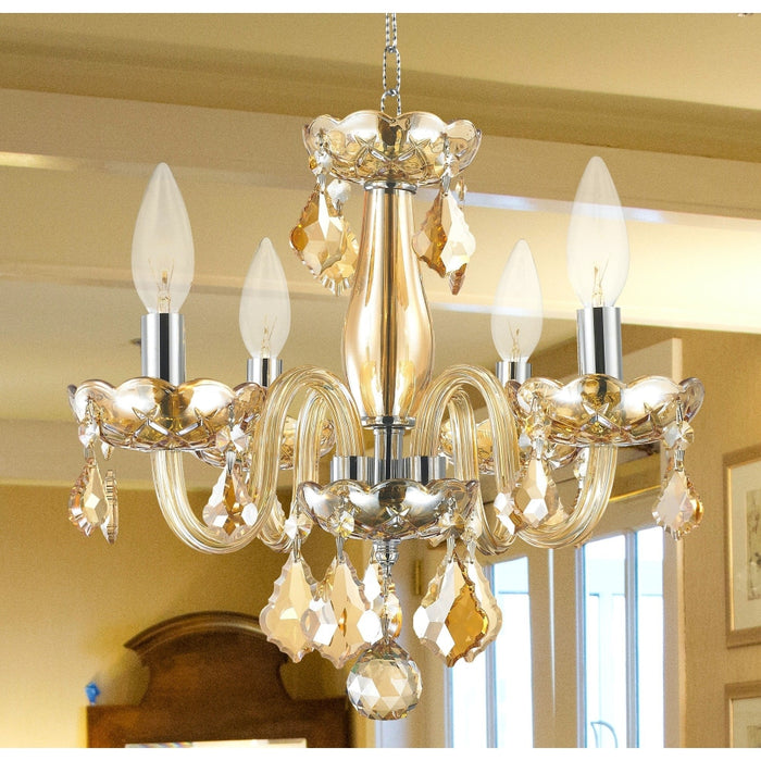 Clarion Polished Chrome Amber Crystal 4 Light Chandelier - Chandeliers