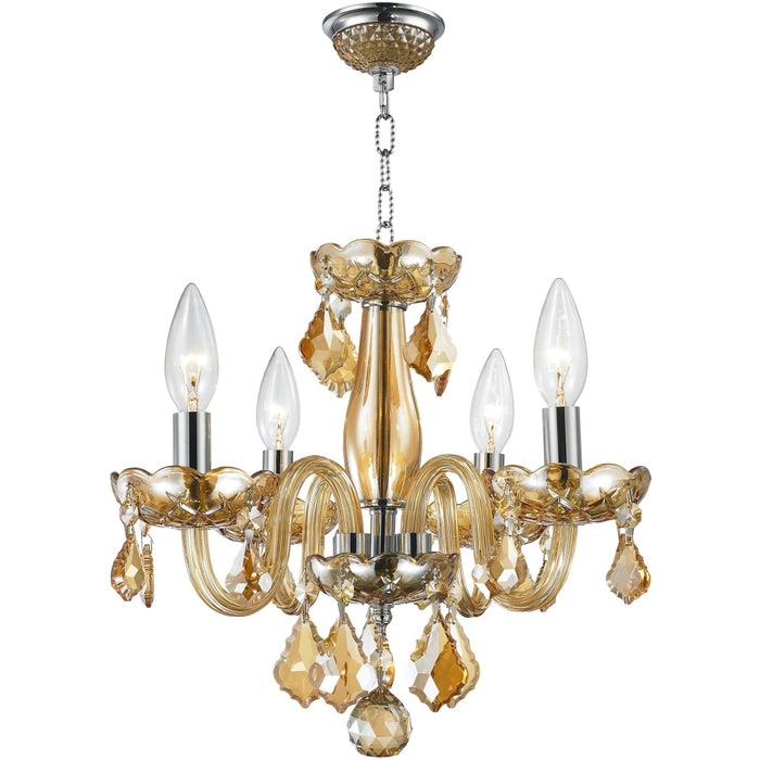 Clarion Polished Chrome Amber Crystal 4 Light Chandelier - Chandeliers