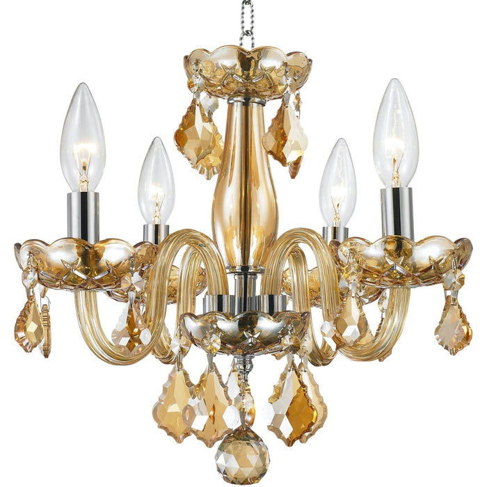 Clarion Polished Chrome Amber Crystal 4 Light Chandelier - Chandeliers