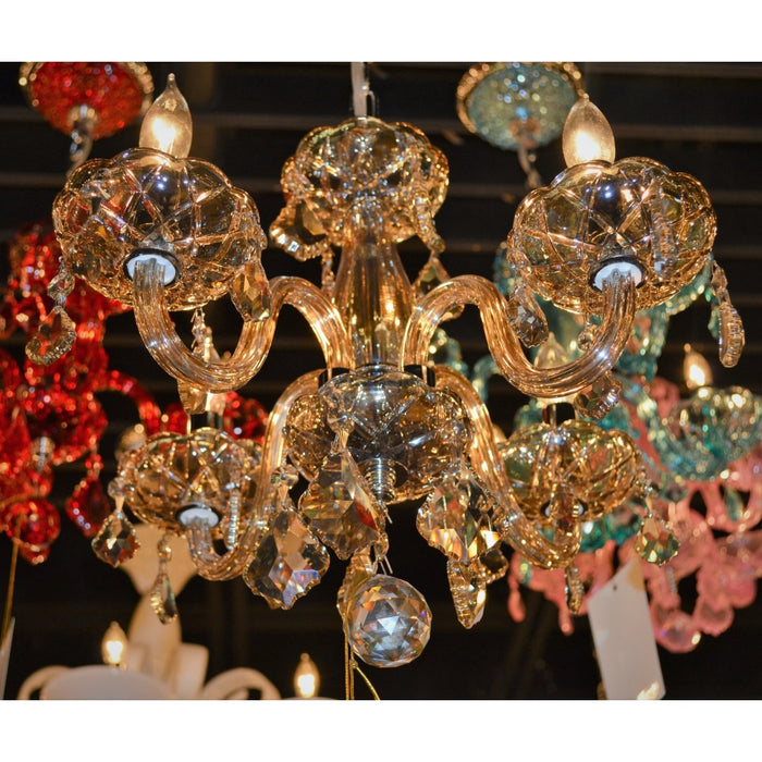 Clarion Polished Chrome Amber Crystal 4 Light Chandelier - Chandeliers