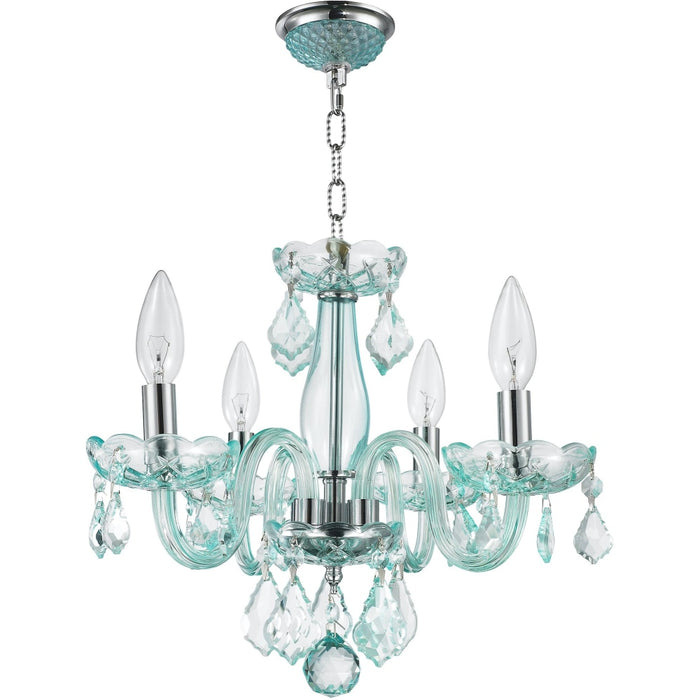 Clarion Polished Chrome Coral Blue Crystal 4 Light Chandelier - Chandeliers