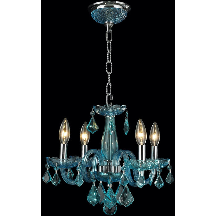 Clarion Polished Chrome Coral Blue Crystal 4 Light Chandelier - Chandeliers