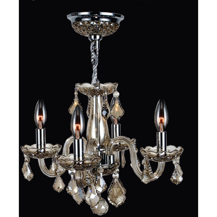 Clarion Polished Chrome Golden Teak Crystal 4 Light Chandelier - Chandeliers