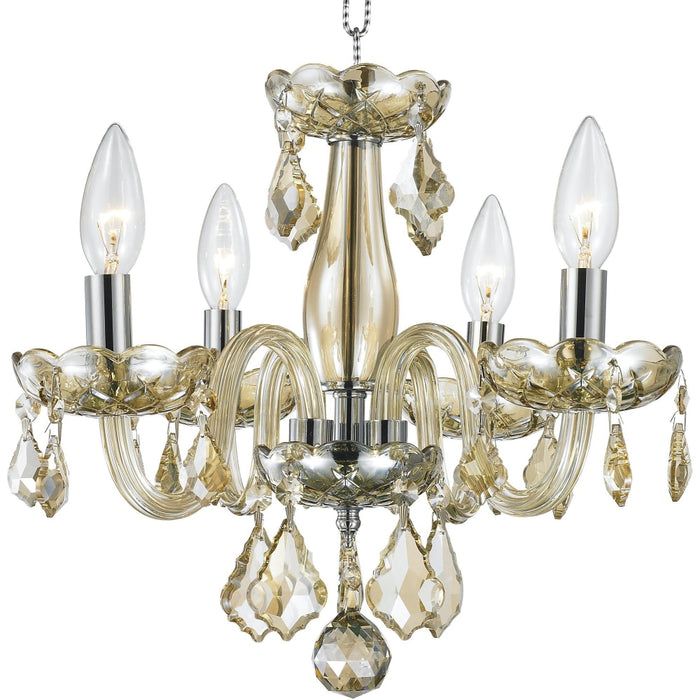 Clarion Polished Chrome Golden Teak Crystal 4 Light Chandelier - Chandeliers