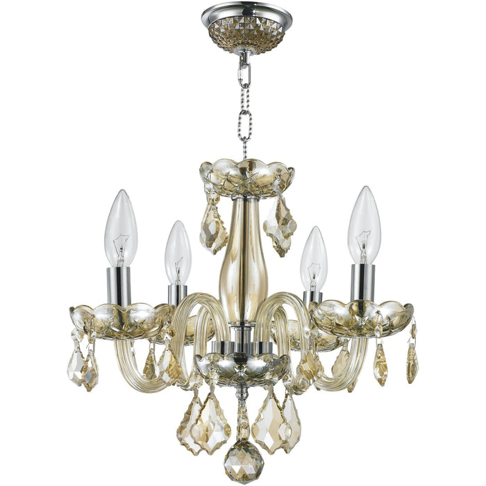 Clarion Polished Chrome Golden Teak Crystal 4 Light Chandelier - Chandeliers