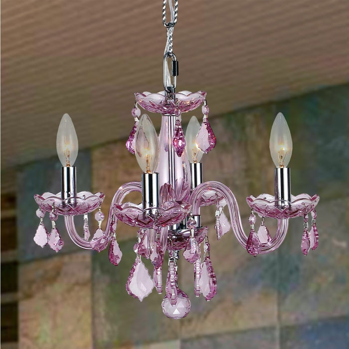 Clarion Polished Chrome Pink Crystal 4 Light Chandelier - Chandeliers