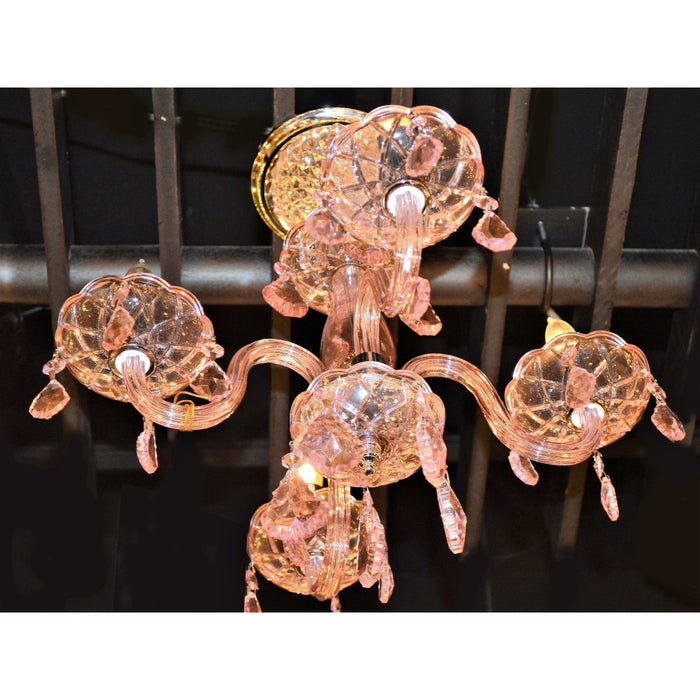 Clarion Polished Chrome Pink Crystal 4 Light Chandelier - Chandeliers