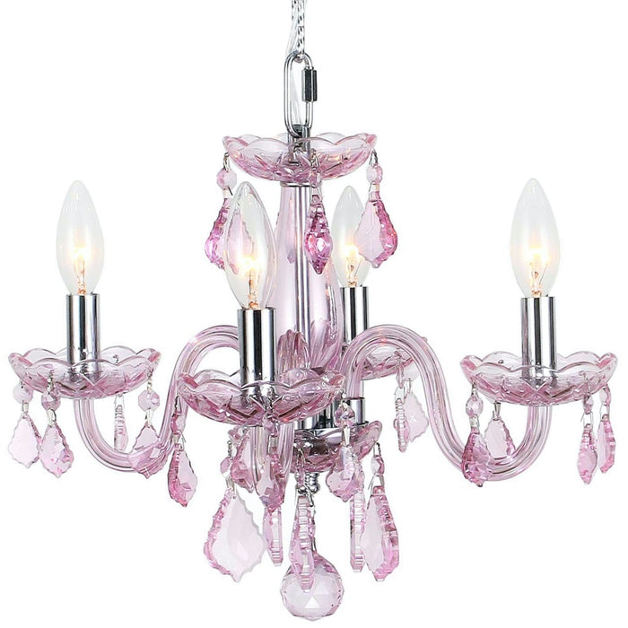 Clarion Polished Chrome Pink Crystal 4 Light Chandelier - Chandeliers
