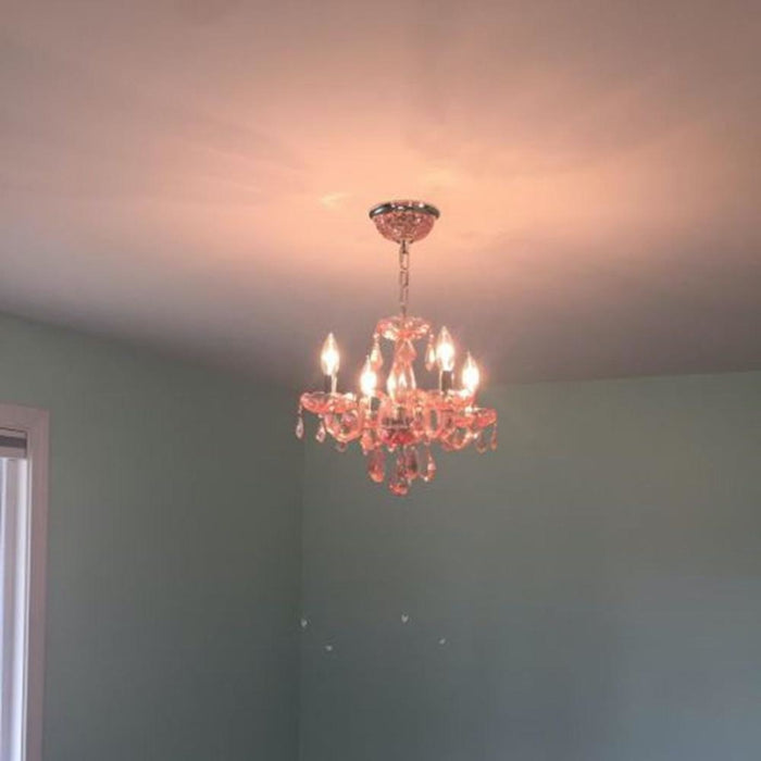 Clarion Polished Chrome Pink Crystal 4 Light Chandelier - Chandeliers