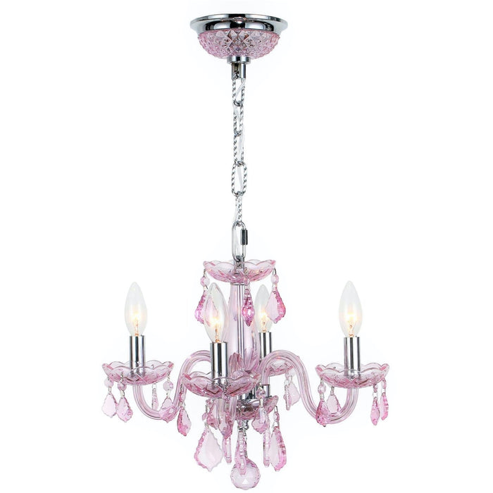 Clarion Polished Chrome Pink Crystal 4 Light Chandelier - Chandeliers