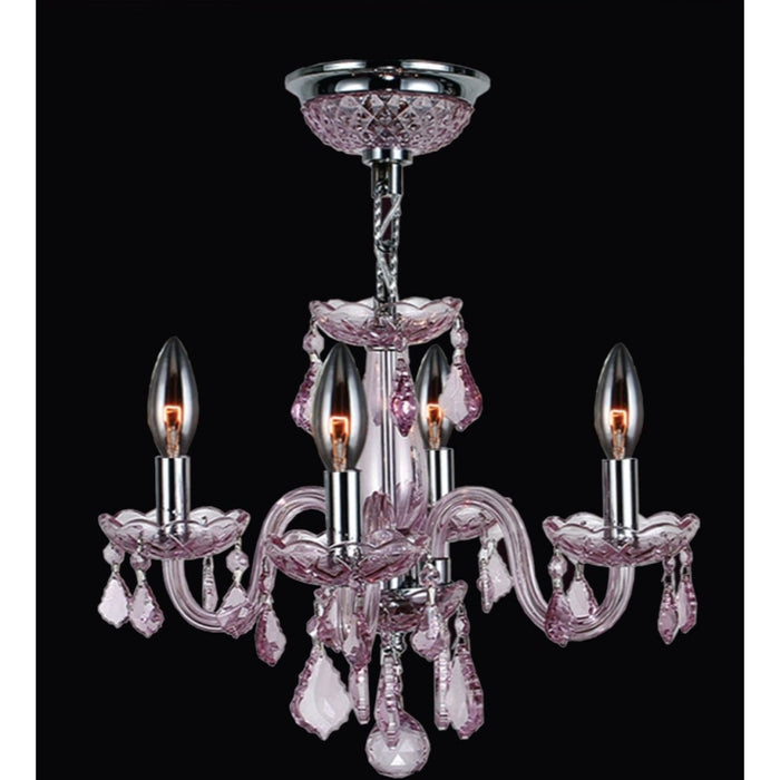 Clarion Polished Chrome Pink Crystal 4 Light Chandelier - Chandeliers