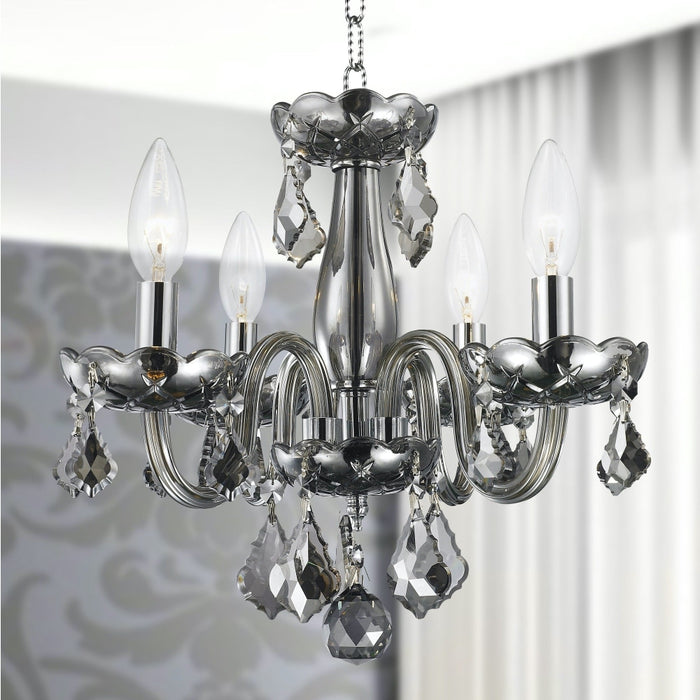 Clarion Polished Chrome Smoke Crystal 4 Light Chandelier - Chandeliers