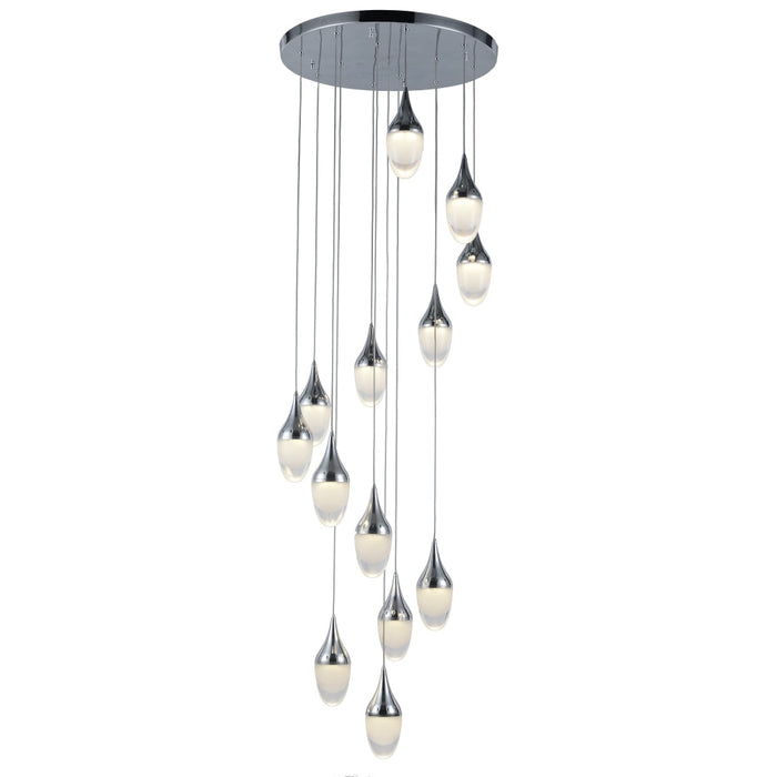 Droplet Polished Chrome Clear Glass 13 Light LED Pendant - Pendants