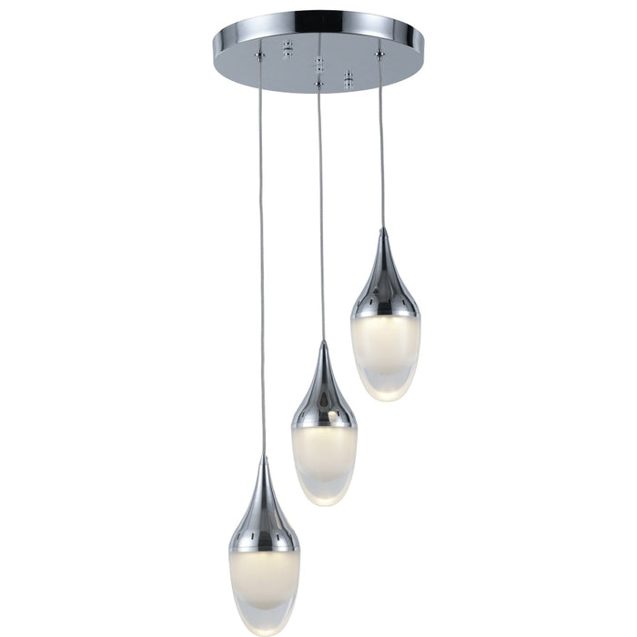 Droplet Polished Chrome Clear Glass 3 Light LED Pendant - Pendants