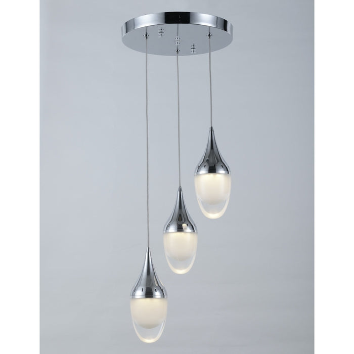 Droplet Polished Chrome Clear Glass 3 Light LED Pendant - Pendants