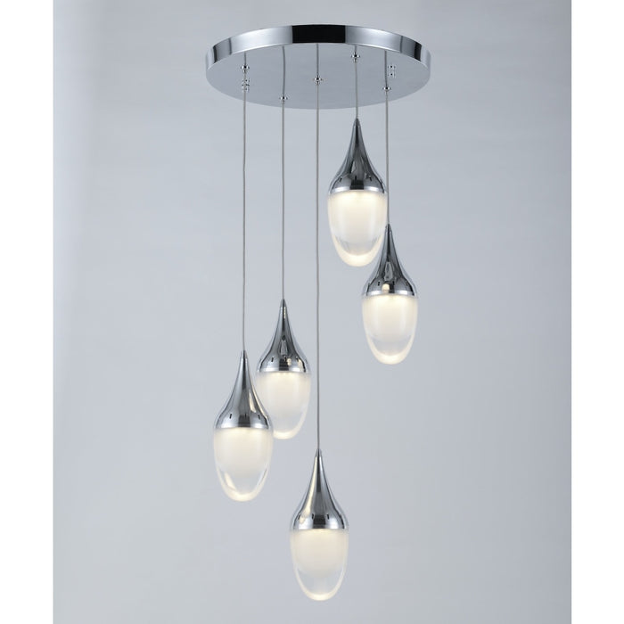 Droplet Polished Chrome Clear Glass 5 Light LED Pendant - Pendants