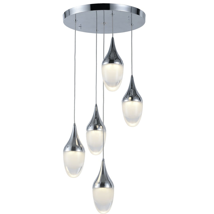 Droplet Polished Chrome Clear Glass 5 Light LED Pendant - Pendants