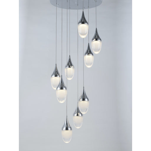 Droplet Polished Chrome Clear Glass 9 Light LED Pendant - Pendants
