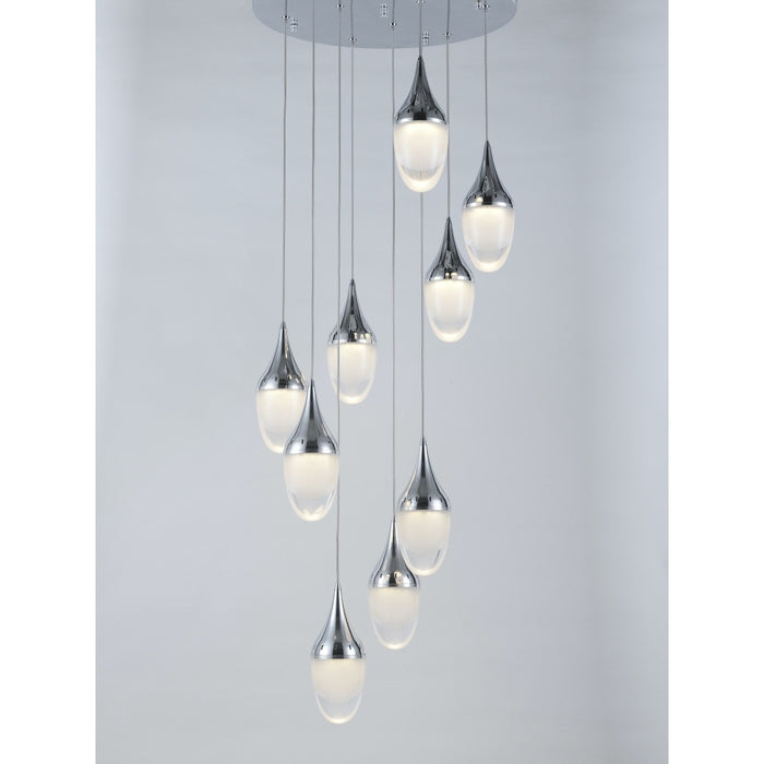 Droplet Polished Chrome Clear Glass 9 Light LED Pendant - Pendants
