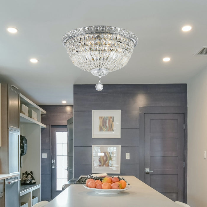 Empire Polished Chrome Clear Crystal 6 Light Flushmount - Flushmounts