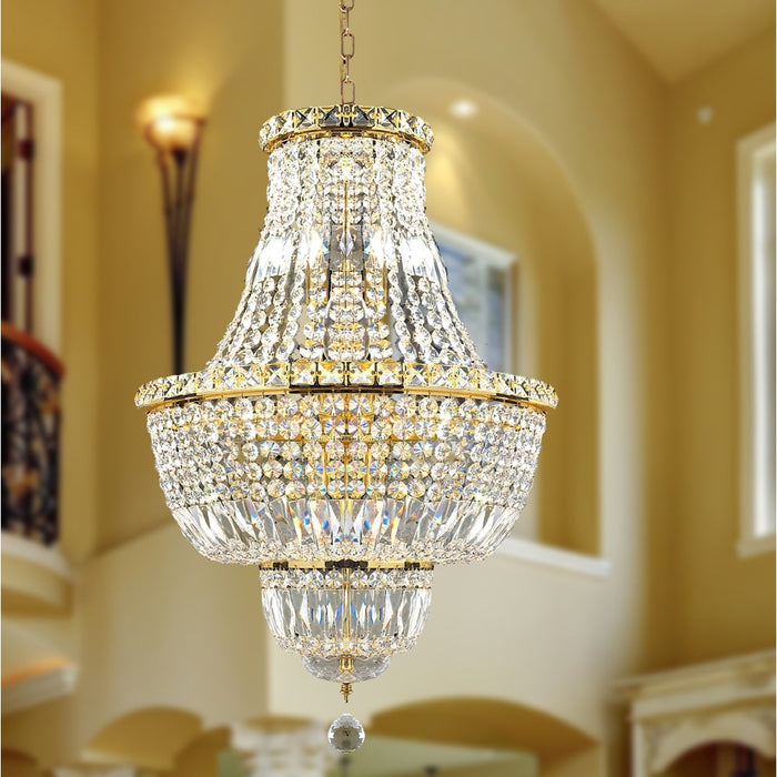 Empire Polished Gold Clear Crystal 12 Light Chandelier - Chandeliers