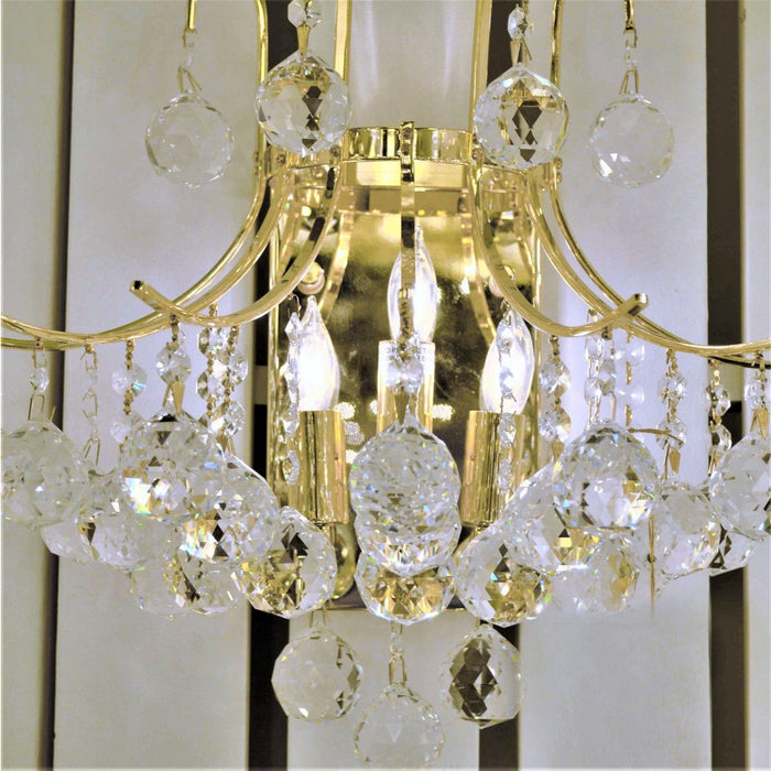 Empire Polished Gold Clear Crystal 3 Light Wall Sconce - Wall Sconces