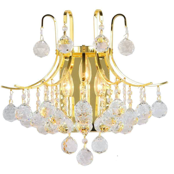 Empire Polished Gold Clear Crystal 3 Light Wall Sconce - Wall Sconces