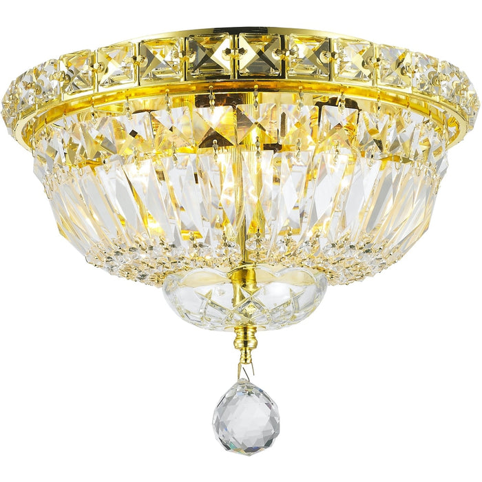 Empire Polished Gold Clear Crystal 4 Light Flushmount - Flushmounts