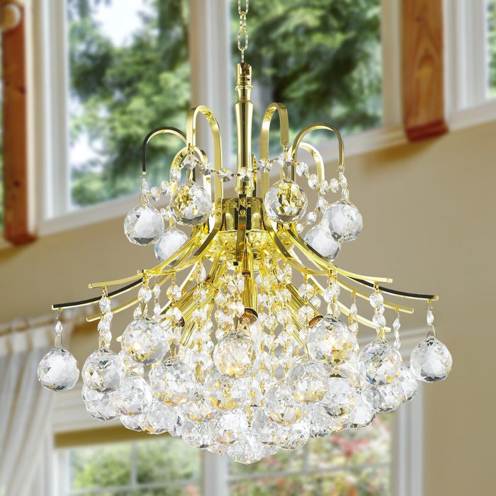 Empire Polished Gold Clear Crystal 6 Light Chandelier - Chandeliers