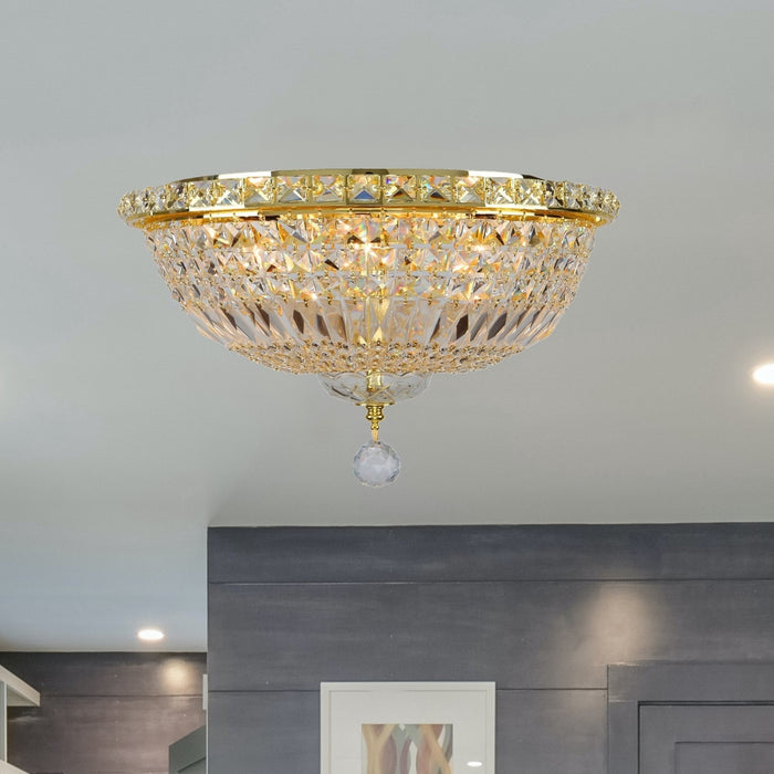 Empire Polished Gold Clear Crystal 6 Light Flushmount - Flushmounts