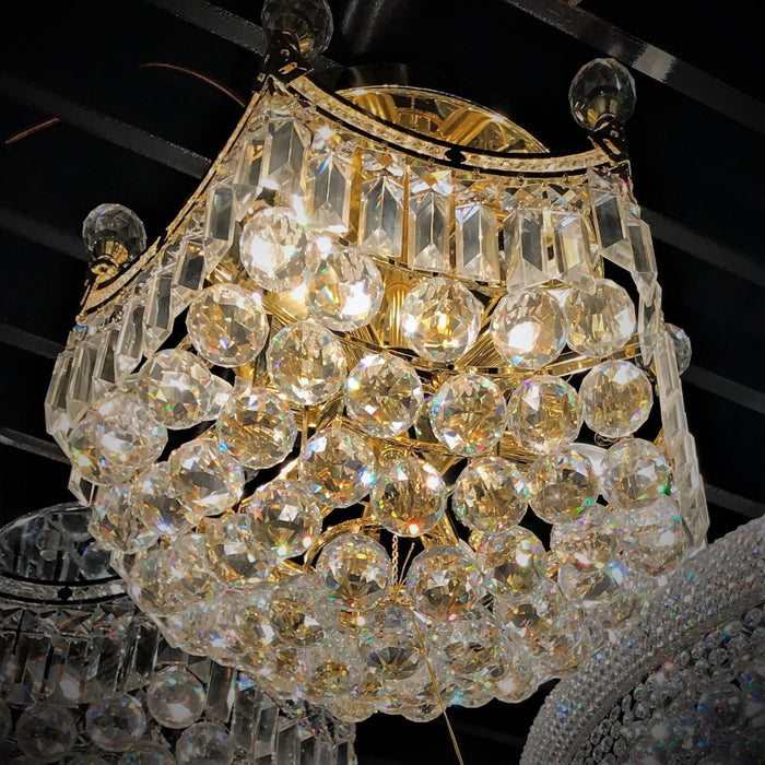 Empire Polished Gold Clear Crystal 9 Light Flushmount - Flushmounts