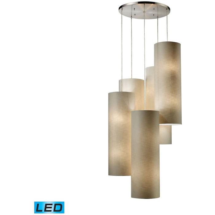 Fabric Cylinders Satin Nickel LED Chandelier - Chandeliers