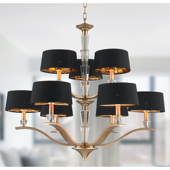 Gatsby Matte Gold Clear Crystal 9 Light Chandelier - Chandeliers