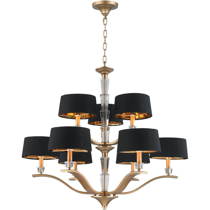 Gatsby Matte Gold Clear Crystal 9 Light Chandelier - Chandeliers