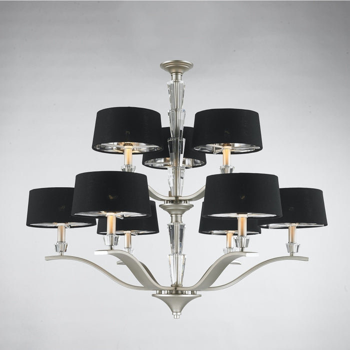 Gatsby Matte Nickel Clear Crystal 9 Light Chandelier - Chandeliers
