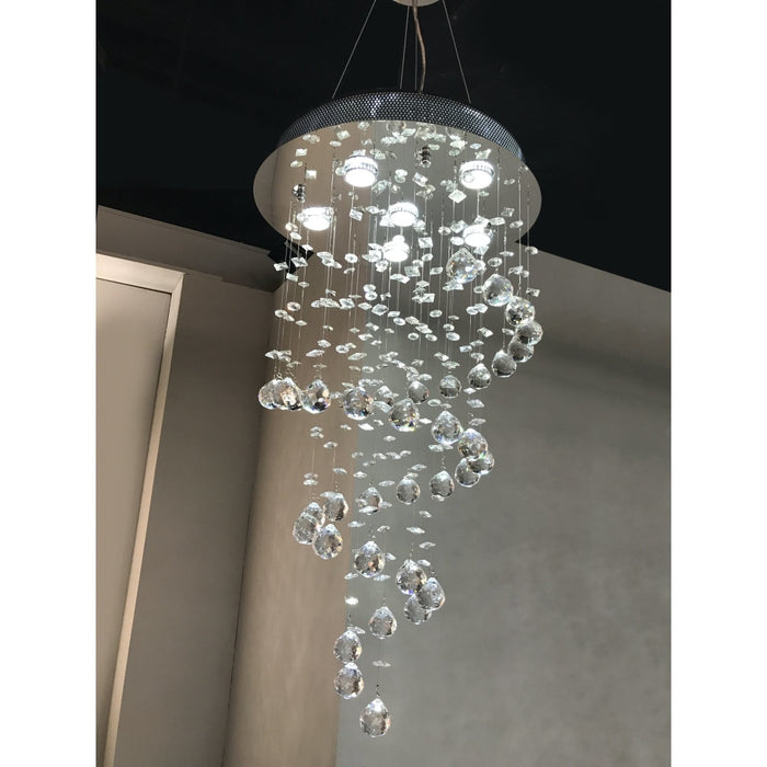 Helix Polished Chrome Clear Crystal 6 Light Halogen Chandelier - Chandeliers