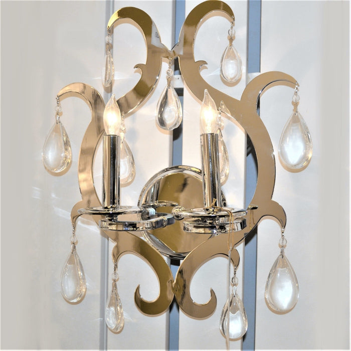 Henna Polished Chrome Clear Crystal 2 Light Wall Sconce - Wall Sconces